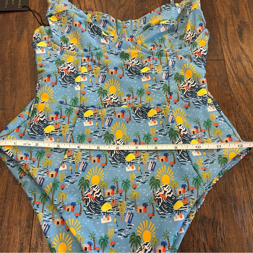 Skatie Blue and Yellow Tropical One Piece Swimsuit - Picture 9 of 16